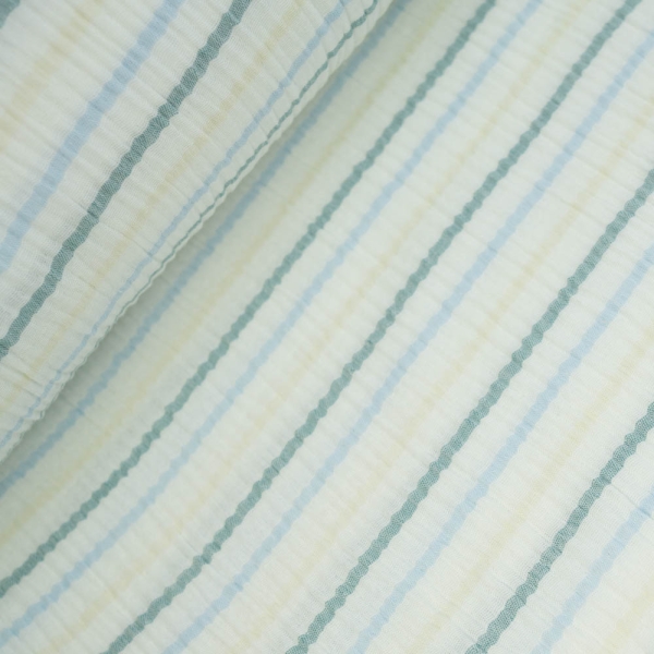 Musselin Double Streifen petrol-blau-gelb