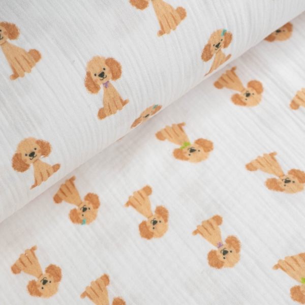 Musselin Double Gauze Hunde weiß