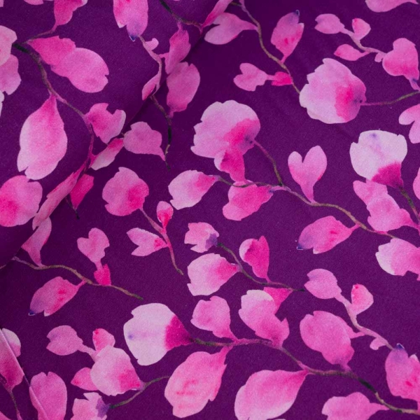 Baumwolljersey Aquarell Blütenzweige lila