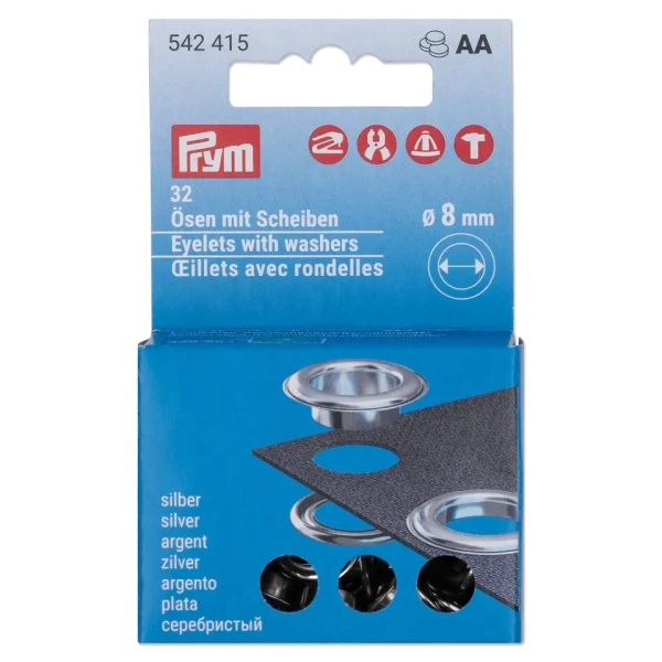 Prym Nachfüllset Ösen mit Scheiben 8mm silber