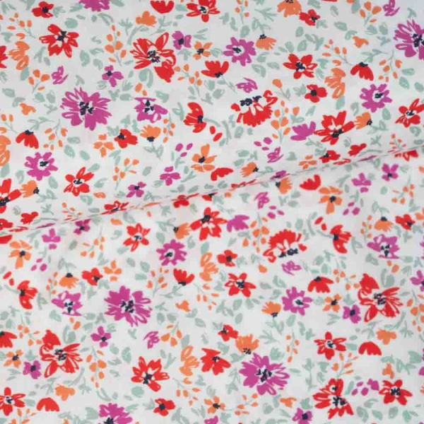 Baumwoll Popeline fine Flower weiß