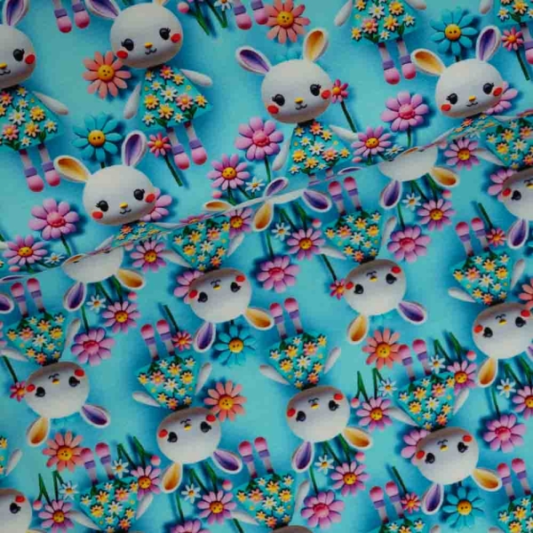 Baumwolljersey Häschen blau