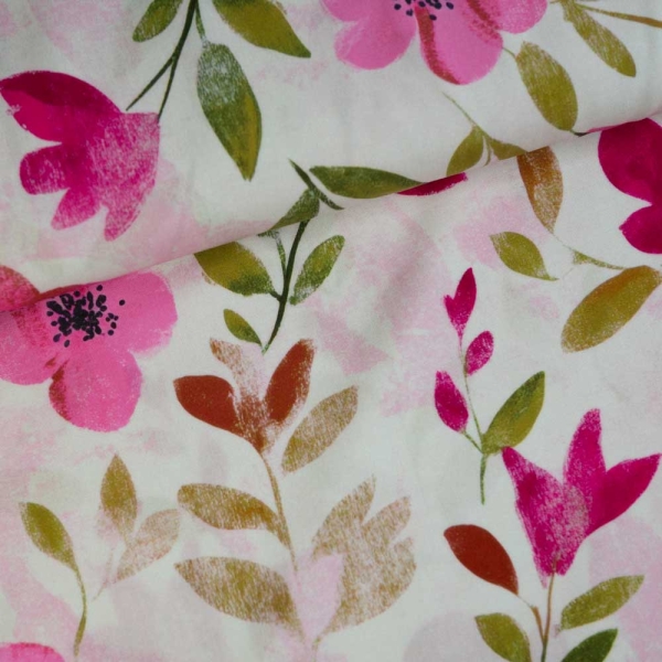 Viskosewebware Aquarell Mohnblüte pink