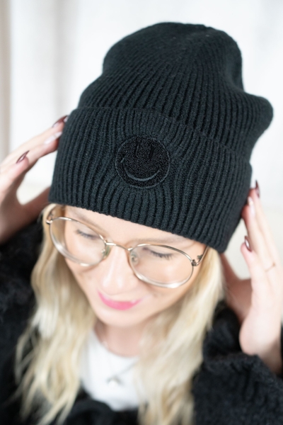 Strickmütze Smiley schwarz