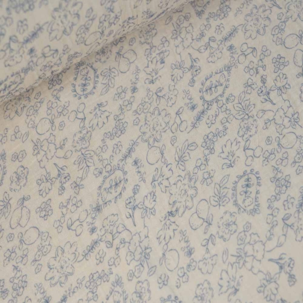 Musselin Double Gauze 250cm Überbreite zarte Blümchen jeansblau