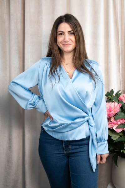 Wickelbluse Satinbluse Viola jeansblau