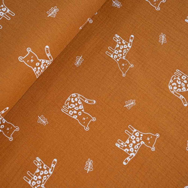 Musselin Double Gauze Leopard cognac
