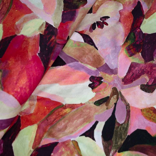 Viskosejersey Aquarell Lilie bordeaux