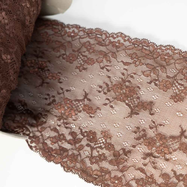 Elastische Spitzenborte Blümchen 17cm dunkelbraun