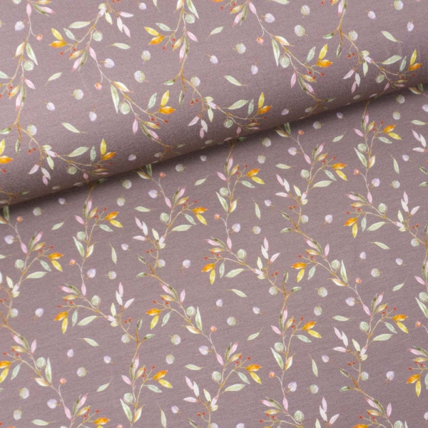 Viskosejersey Digital Small Leaves altrosa