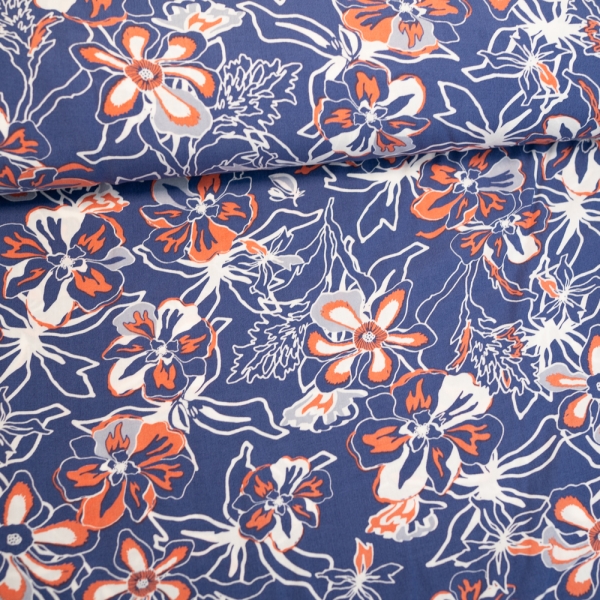 Viskosewebware Gartenblume jeansblau