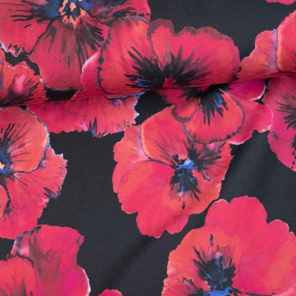 French Terry Sweat Mohnblüte schwarz