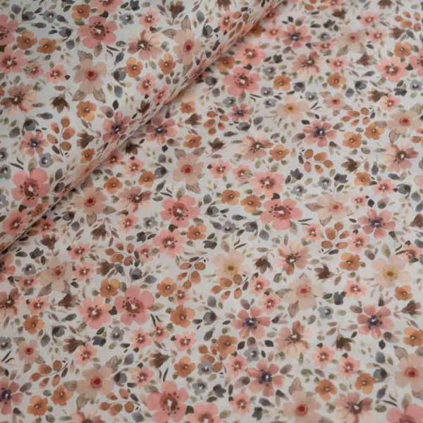 Baumwoll Popeline Blümchen hellbeige