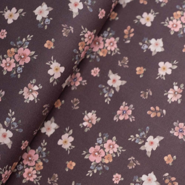 Baumwoll Popeline Blümchen Bouquet braun