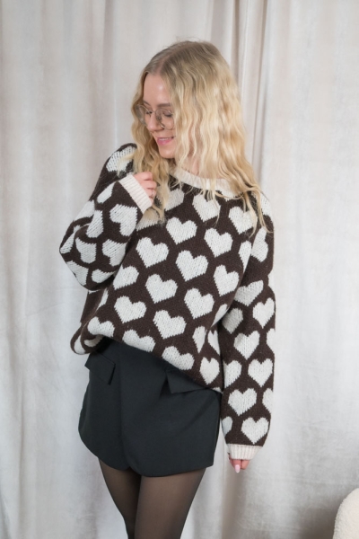 Strick Pullover Herzen Valentina chocolate