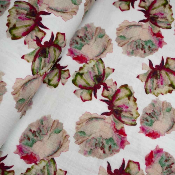 Musselin Double Gauze Dahlien Aquarell bordeaux