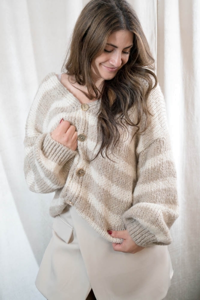 Cardigan Cozy Blockstripes beige