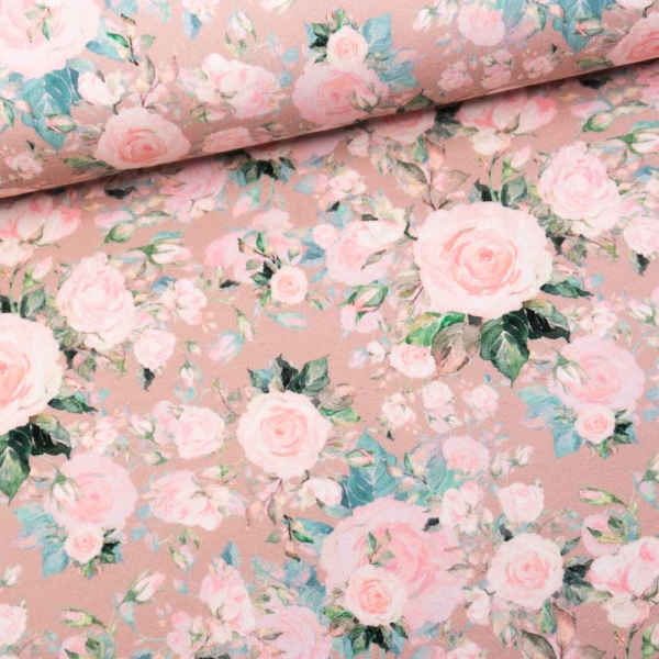Sommersweat French Terry Digital Rosen Bouquet altrosa