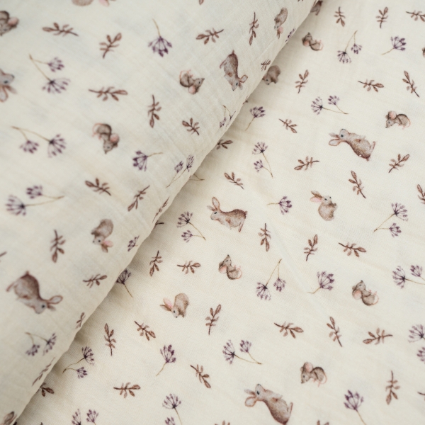 Musselin Double Pusteblume & Maus hellbeige