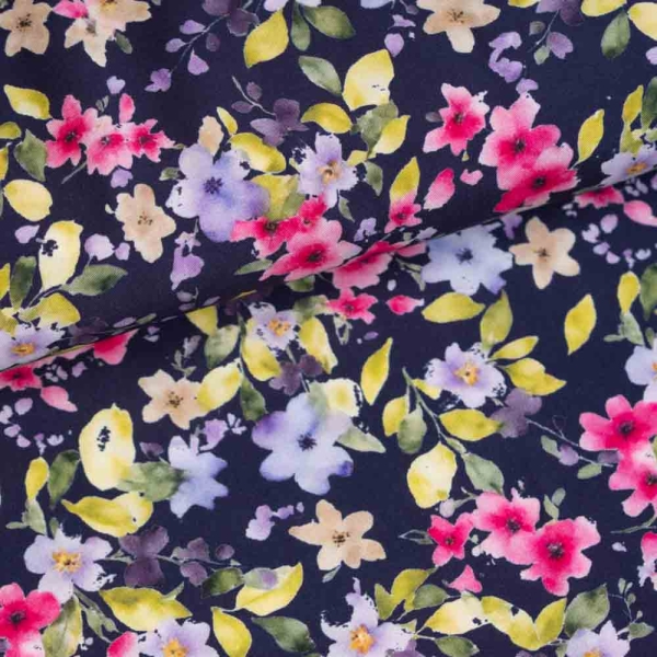 Viskosewebware Aquarell Streublümchen navy