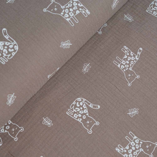 Musselin Double Gauze Leopard taupe