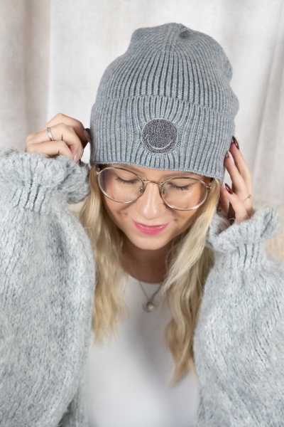 Strickmütze Smiley grau