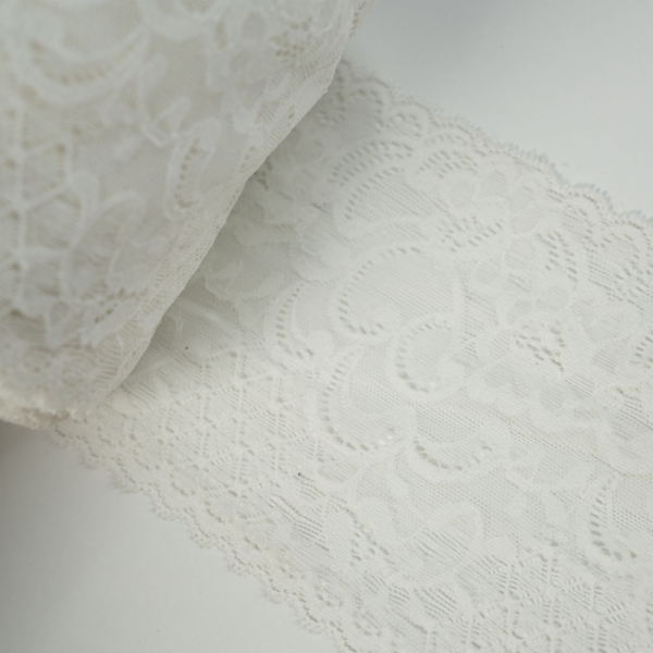 Elastische Spitzenborte Blümchen 13cm weiß