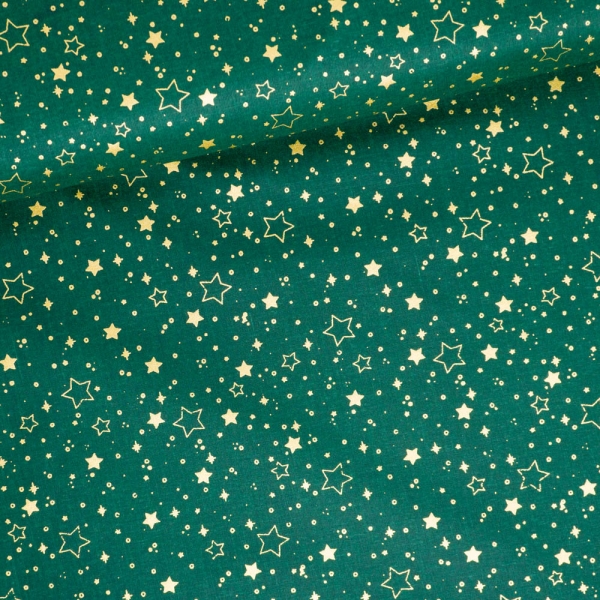 Baumwollwebware Foliendruck Sterne tannengrün