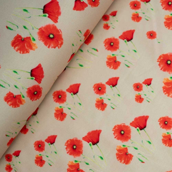 Baumwolljersey Mohnblüte hellbeige