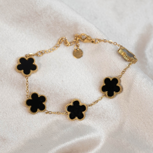 Armband Kleeblatt schwarz-gold