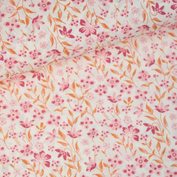 Baumwoll Popeline kleine Blume mit Zweig altrosa