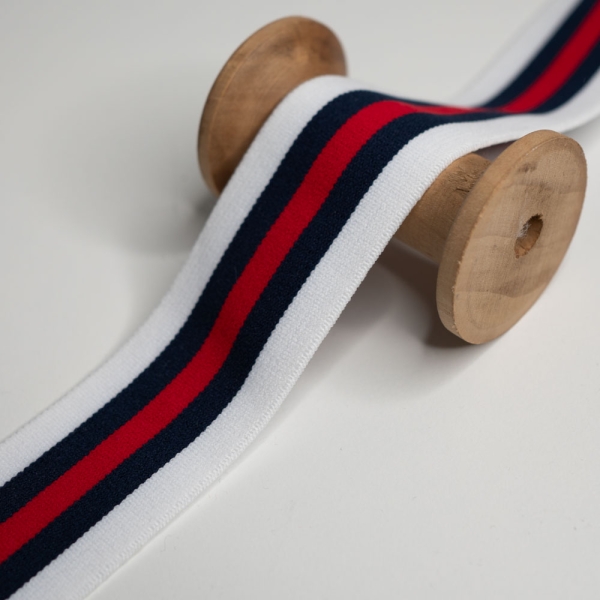 Gummiband 40mm Streifen weiß-navy-rot