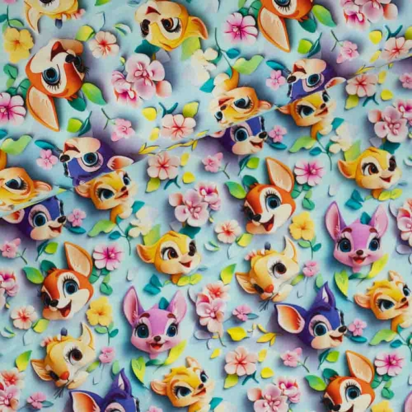 Baumwolljersey Süße Rehe blau