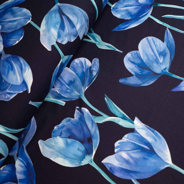 Baumwolljersey Tulpen dark navy