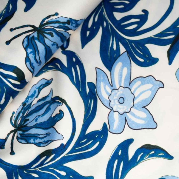 Viskose Satin Paisley Blume navy