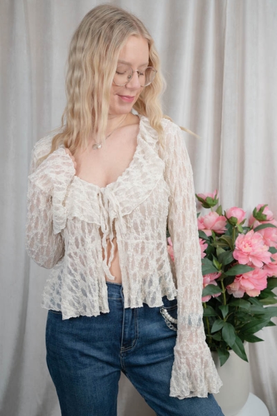Spitzen Shirt zum Binden Bolero hellbeige