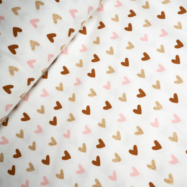 Baumwolljersey Glitzer Herzchen ecru