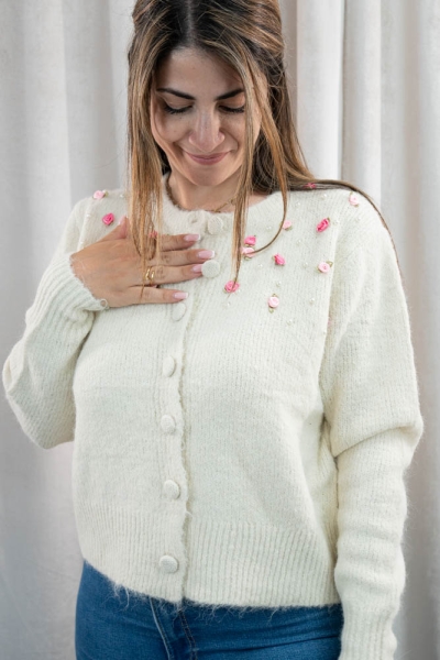 Cardigan Rosie mit Perlen SOFT natur