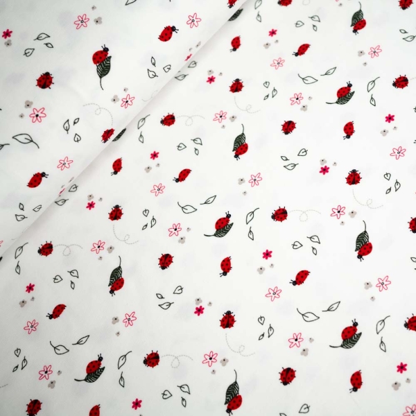 Baumwolljersey Marienkäfer Sommer weiß