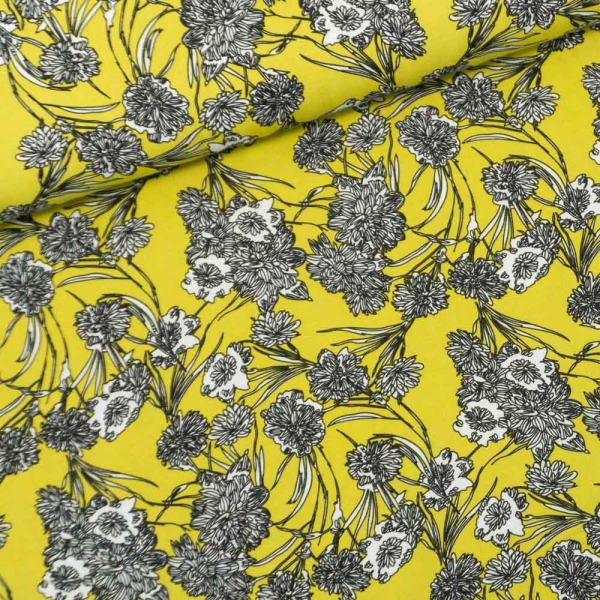 Viskosewebware Wildblumen gelb