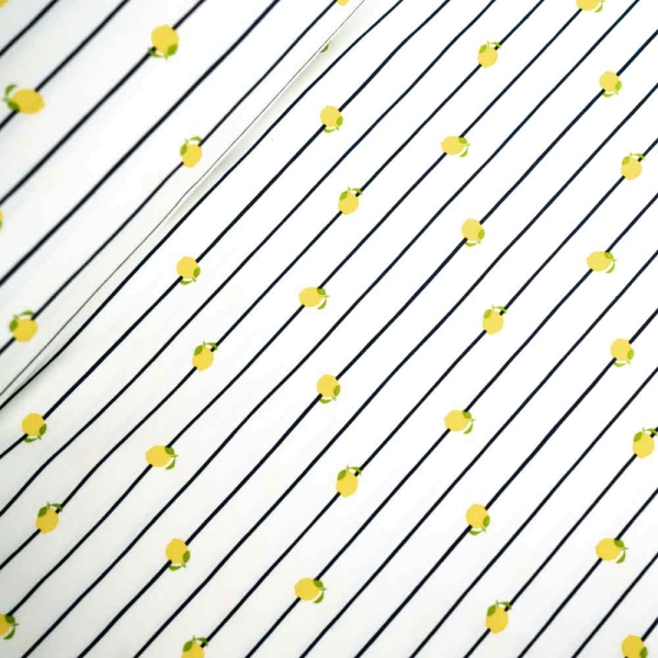 Baumwolljersey Zitronen Streifen ecru