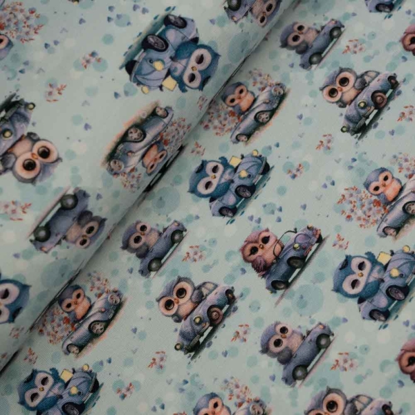 Baumwolljersey kleine Eule jeansblau