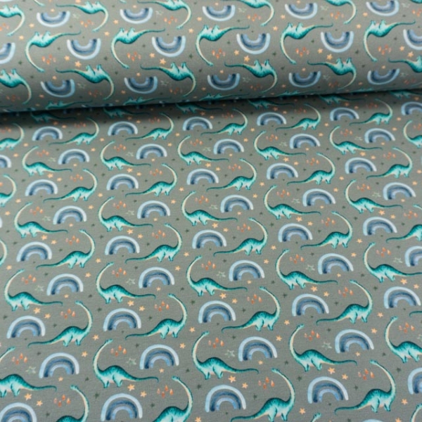 Baumwolljersey Digital Dinos dusty mint dunkel