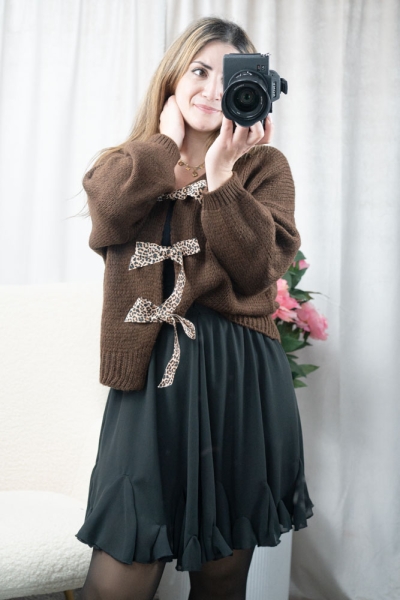 Cardigan Leo Schleifen dunkelbraun