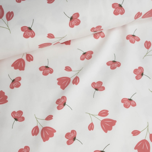 Baumwolljersey Blümchenzweige ecru