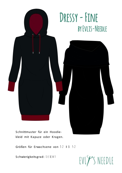 A0-PDF-Datei-Schnittbogen DRESSY FINE Hoodie-Kleid