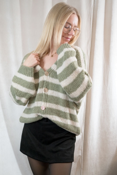 Cardigan Cozy Blockstripes khaki