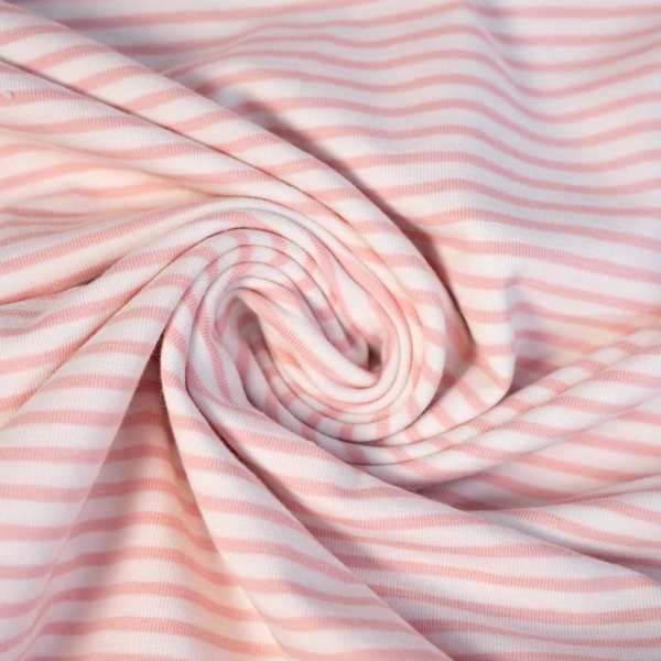 Baumwolljersey Streifen rosa-weiß