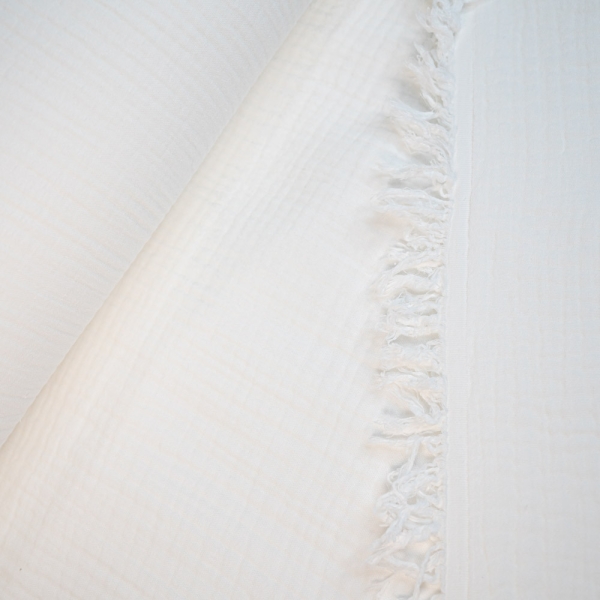 Musselin 4-lagig Fransenbordüre ecru