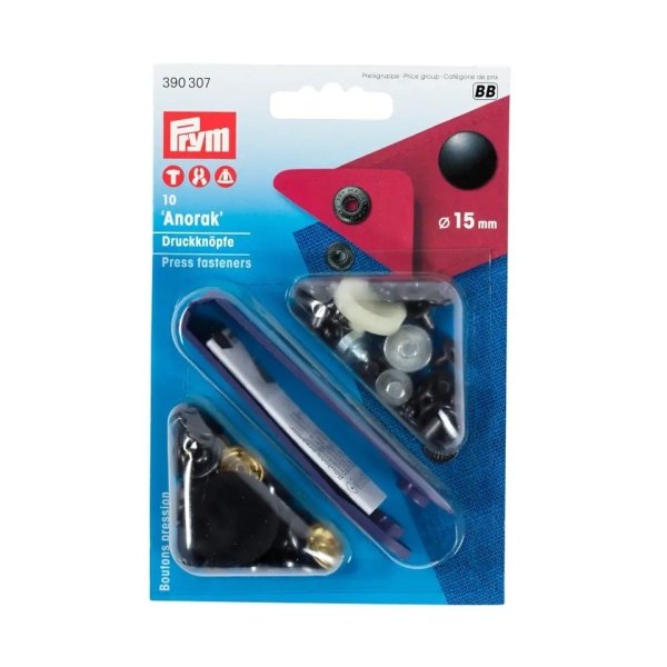 Prym Nähfrei-Druckknopf Anorak 15mm schwarz